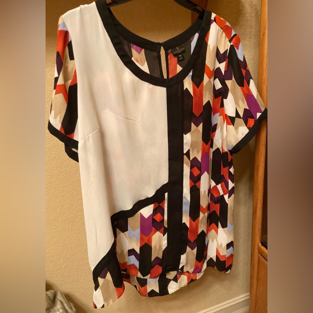 Gorgeous WORTHINGTON WOMAN Blouse Size 1X Top Lovely Geometric Arrows Shirt!